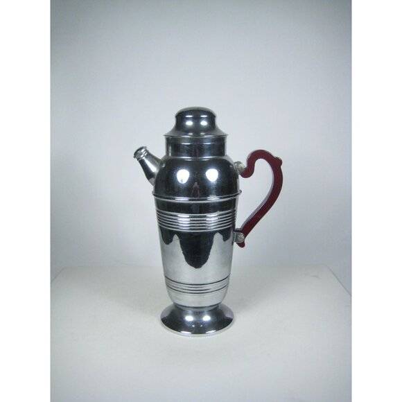 Vintage Art Deco Chrome Cocktail Pitcher Bakelite Shaker Barware Decor 12 in - Picture 1 of 16